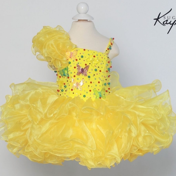Sugar Yellow Ruffled Kids Dress with Butterfly Accents